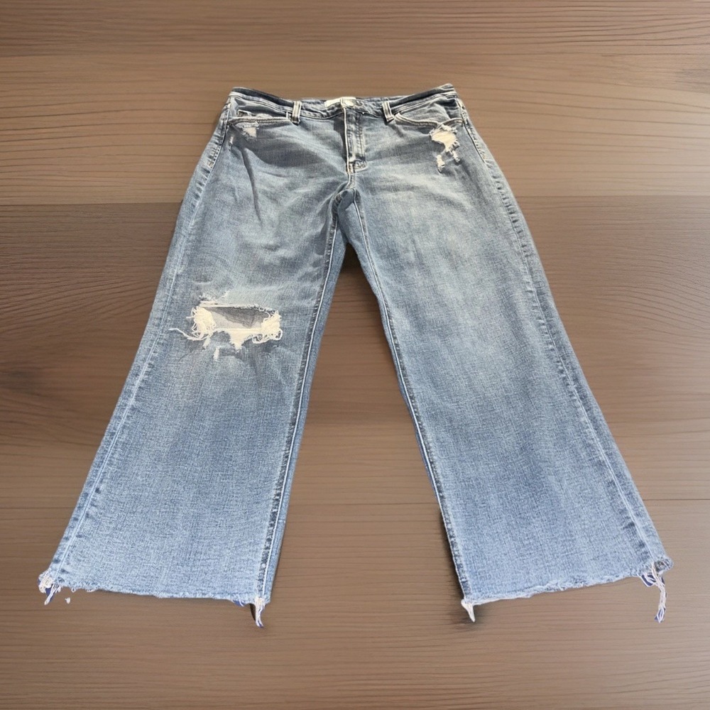 Flying Monkey High Rise Straight Leg Jeans Womens Distressed Crop Raw Hem Sz 31